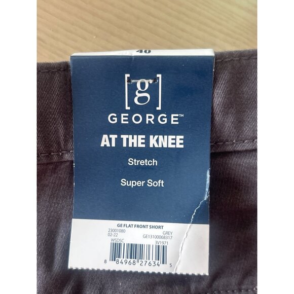 NWT George Mens Stretch At-The-Knee Flat Front Chino Shorts Grey Size 40 - Picture 6 of 6